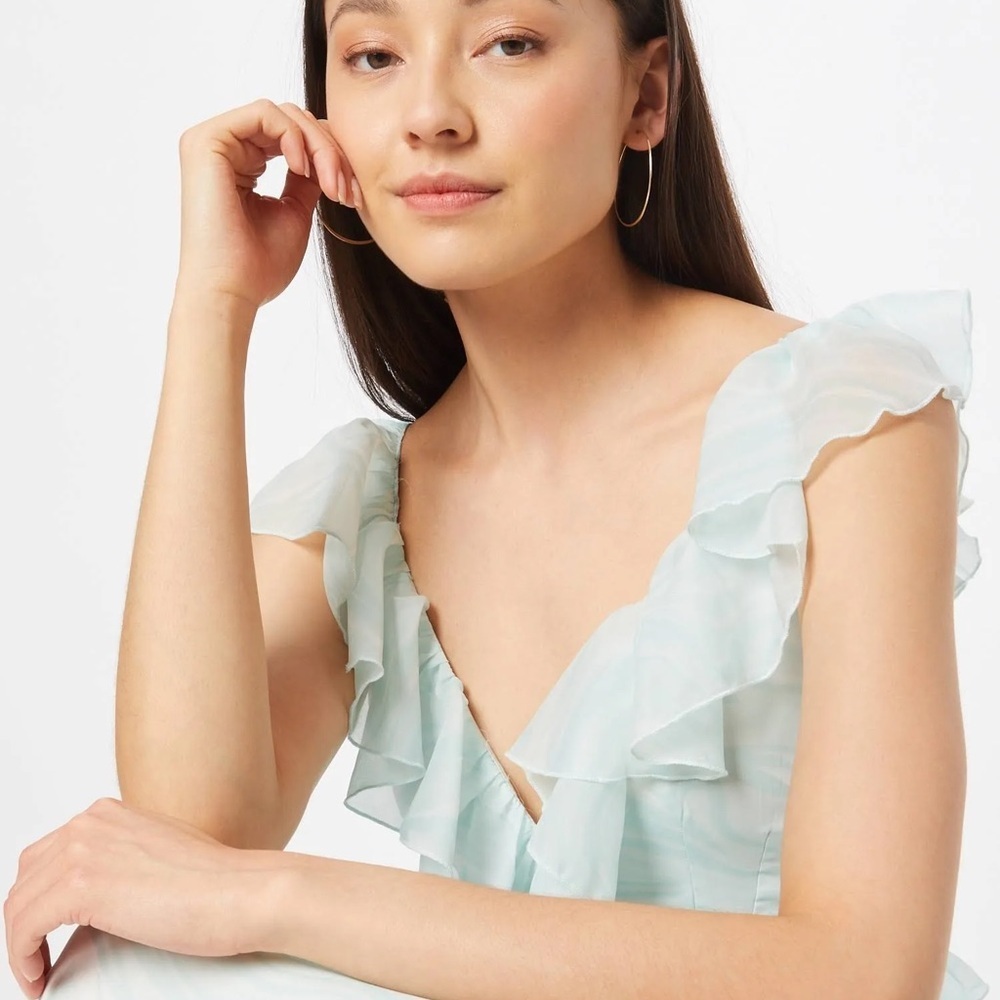 Abercrombie & Fitch Drama Ruffle Maxi Dress Plunge Maxi Wedding Guest Long Flowy - Picture 7 of 15